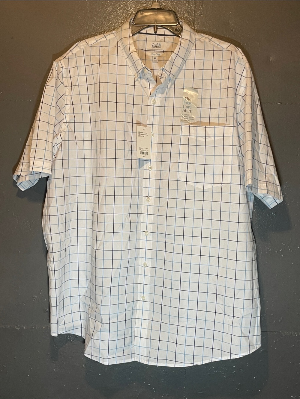 croft & barrow White Short-Sleeve Button-Down with Blue Windowpane